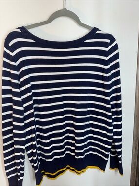 GAP Navy and White Striped Knit Top with Yellow Accent